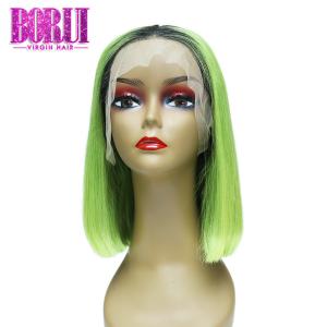 China Brazilian Human Hair , Short Straight Ombre Hair 1b Grass Green Bob Wig wholesale