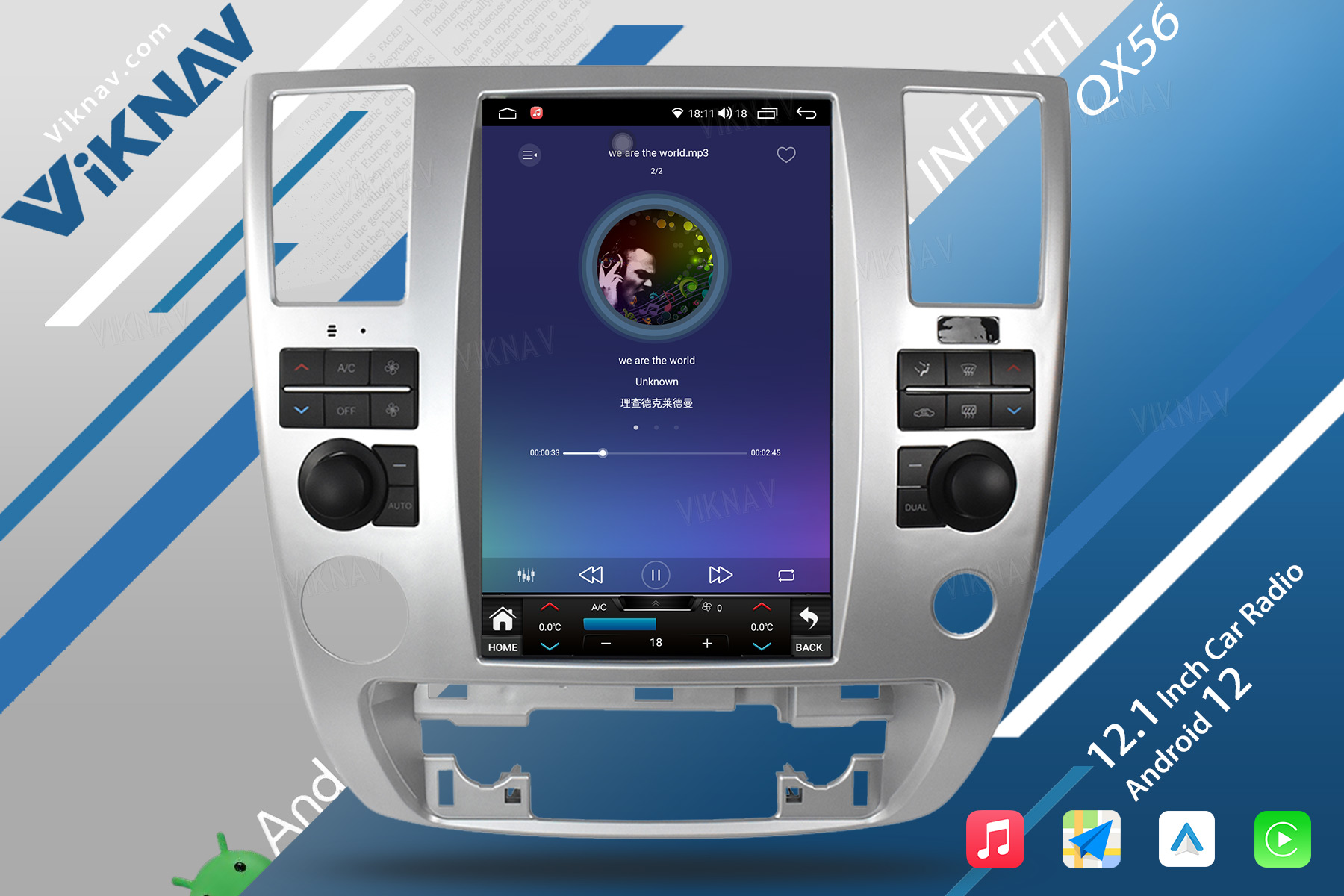 Viknav Car Radio For Infiniti QX56 2007-2010 Touch Screen 12.1 inch GPS Navigation Multimedia Player Stereo Head UNIT