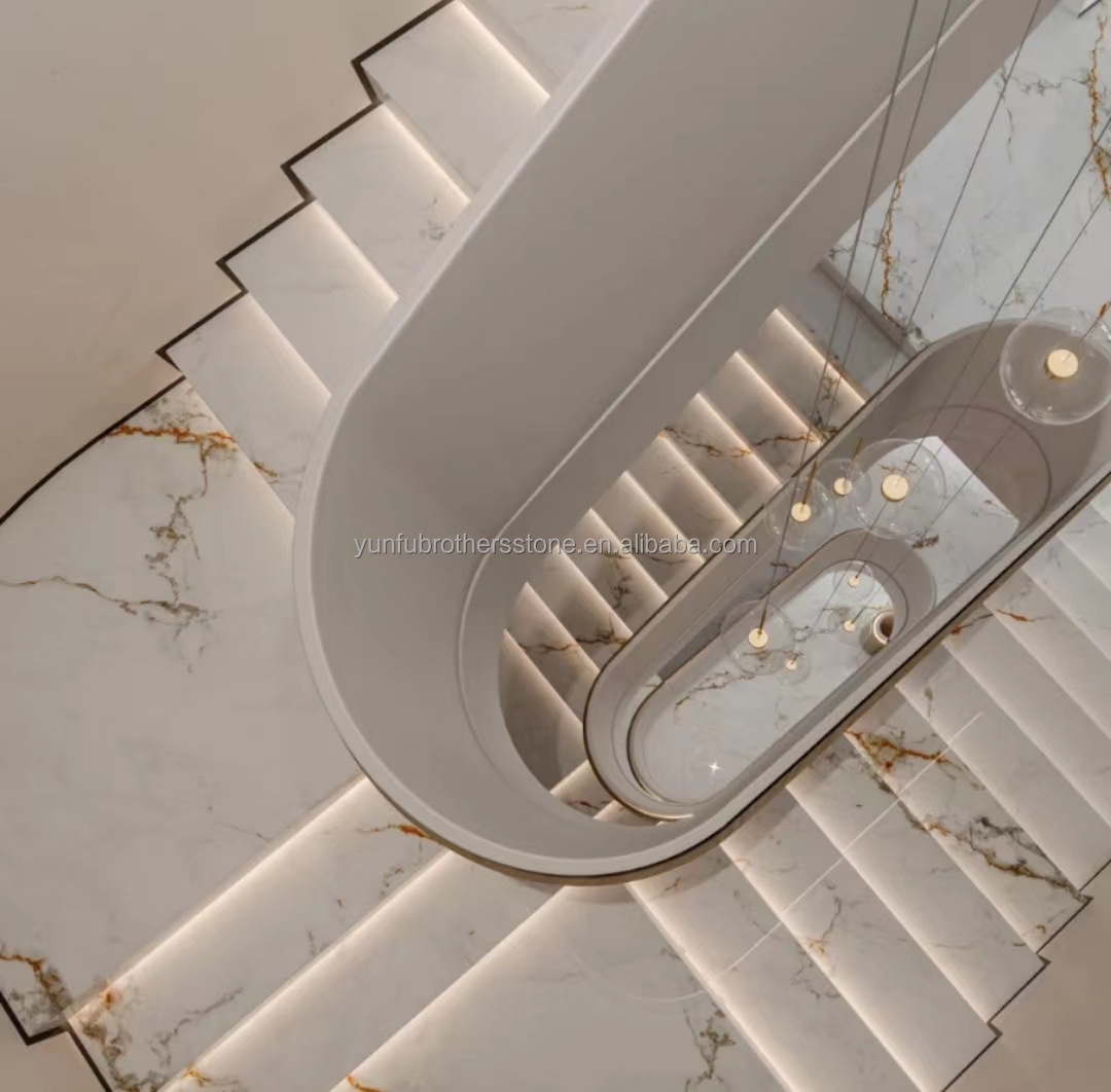 Glossy Anti Slip Artificial Stone Stairs Tiles for Indoor Straight Stair Modern Design