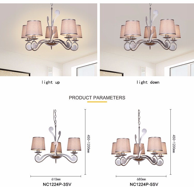 Elegant grey fabric chrome shade Chandelier for home Lighting (WH-MI-09)