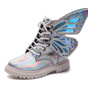 China Transparent Butterfly Zipper Martin Boots Illusion Leather Waterproof Kids Shoes wholesale