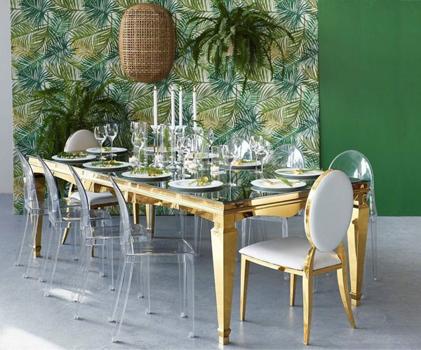 Decoration Glass Top Wedding Table 120x240x75cm Stainless Steel Frame 0.42cbm