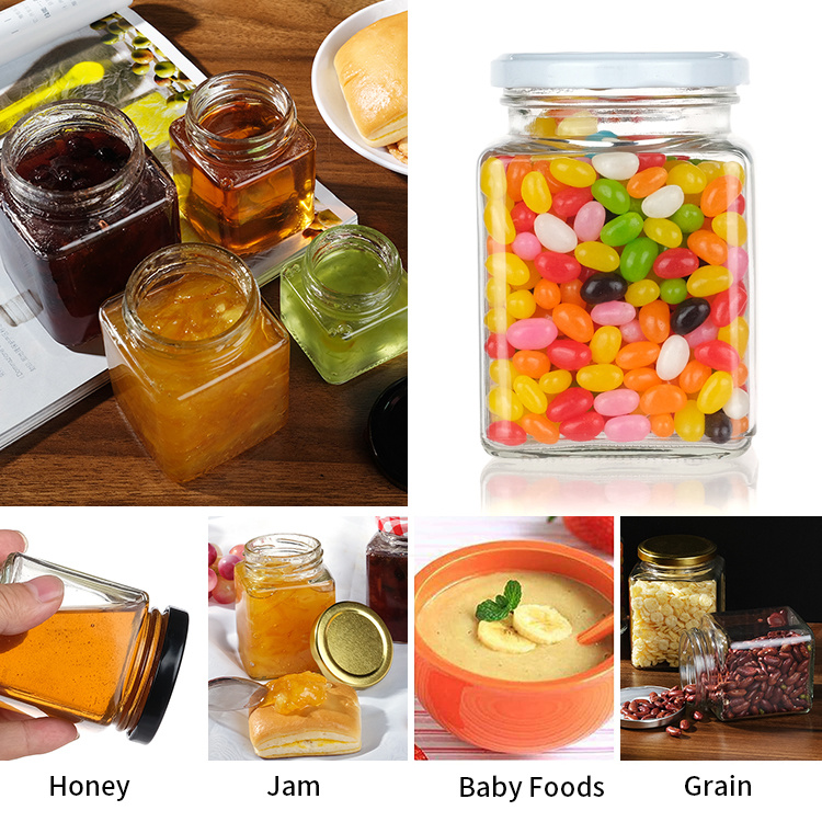 Glass Jars with Lids 50ml 80ml 100ml 150ml 200ml 280ml 500m 730ml Square Glass Jars with Black Metal Lids for Storage Food Honey