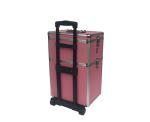 Pink Aluminum Makeup Trolley Case Rolling Aluminum Cosmetic Case