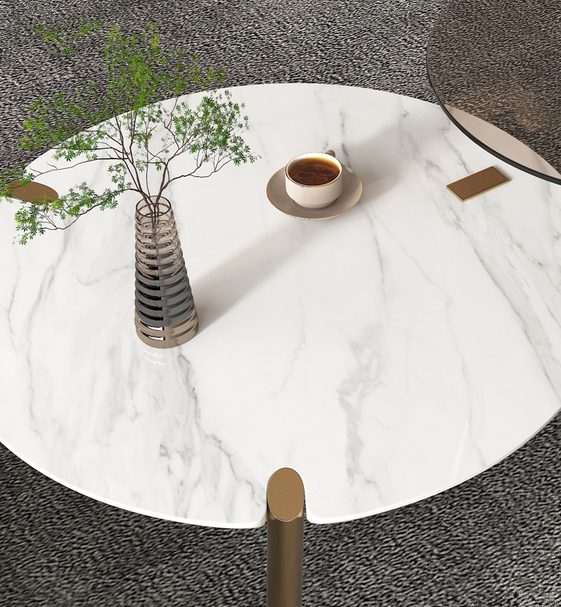 Modern Minimalism Glass Round Rock Coffee Table Combination OEM