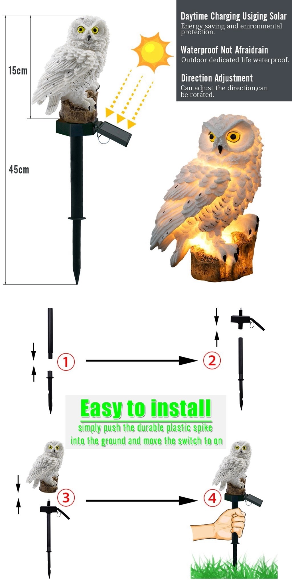 Owl Shape Solar LED Night Light , Solar Powered Lawn Lights For Decoration