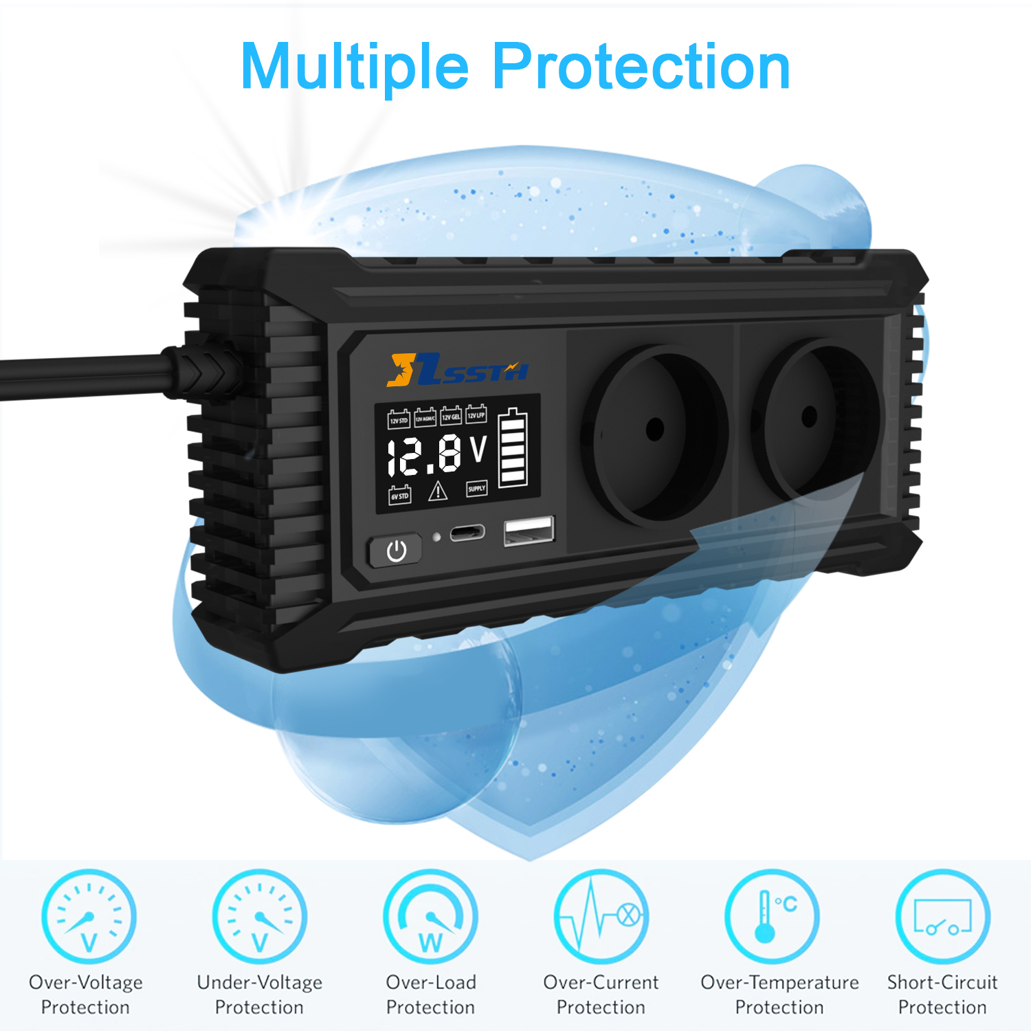 Portable 200W Pure Sine Wave Car Power Inverter with Type C USB