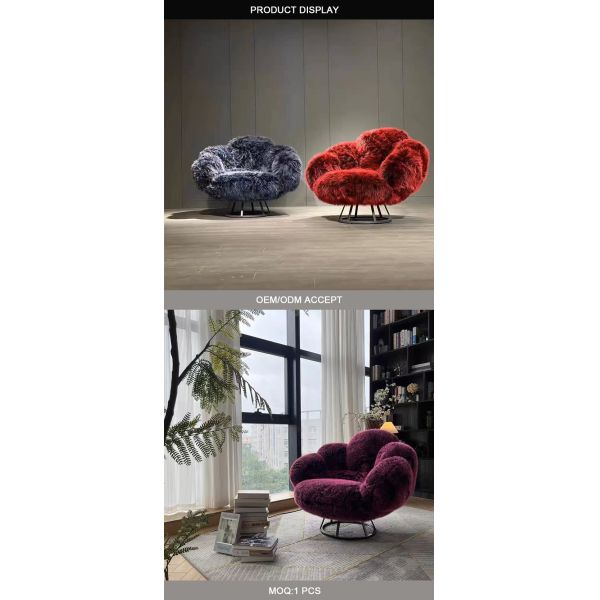 Living Room Chair MOYI Designer Sofa Chair Modern Soft Sable Fabric Luxury Rotatable Leisure Bear Paw Shaped Lounge Chair