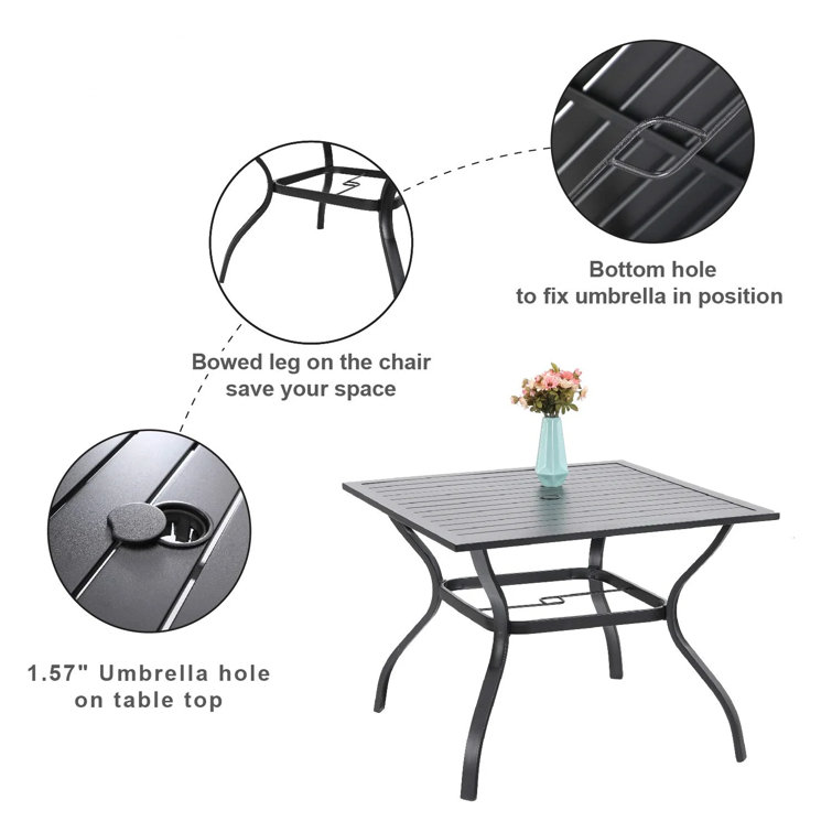 Metal Garden Set by AJUNION Waterproof Outdoor Furniture with Stackable Dining Chairs