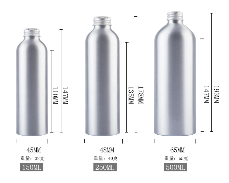 Empty Silver 15ml 30ml 50ml 100ml 250ml 500ml 600ml 1000ml Aluminum Water Bottle PERFUME Personal Skin Care Packaging