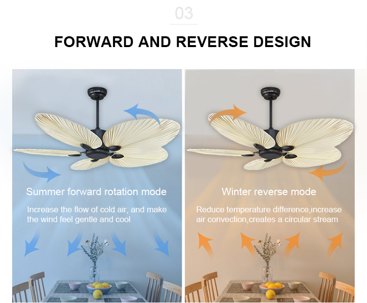 Decorative 5 Palm Leaf Ceiling Fan without Light with Silent Motor and Remote Control