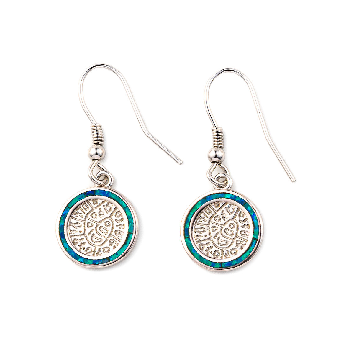 925 With Sterling Silver Greek Key Blue Meander Opal Phaistos Disc Dangle Women Earrings
