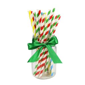 China Striped Pattern Christmas Paper Drinking Straws Durable Smooth Cutting wholesale