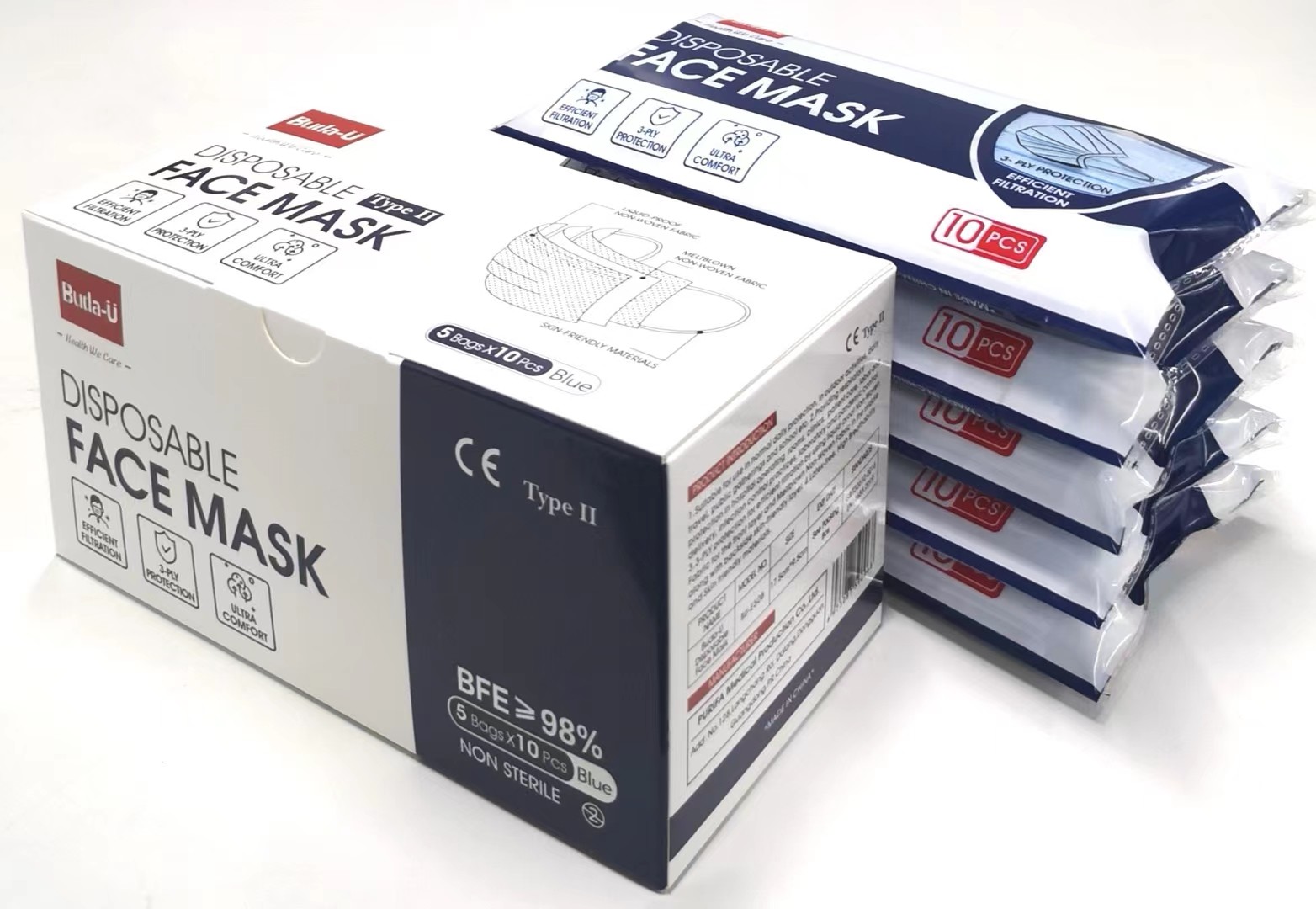 3 Layer Adult Disposable Medical Protective Mask BFE≥98% 5 Packs X 10 Pcs