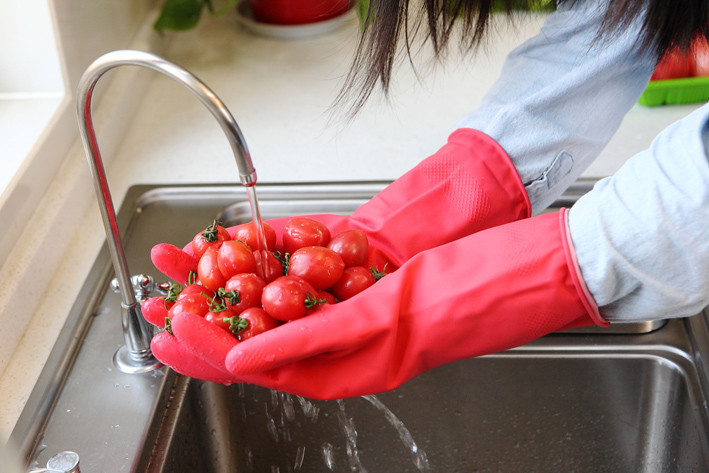 Puncture Resistant Household 80g Rubber Dishwashing Gloves
