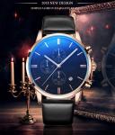 Fitness Stainless Steel Leather Watch Five Hands Water Proof 3 ATM