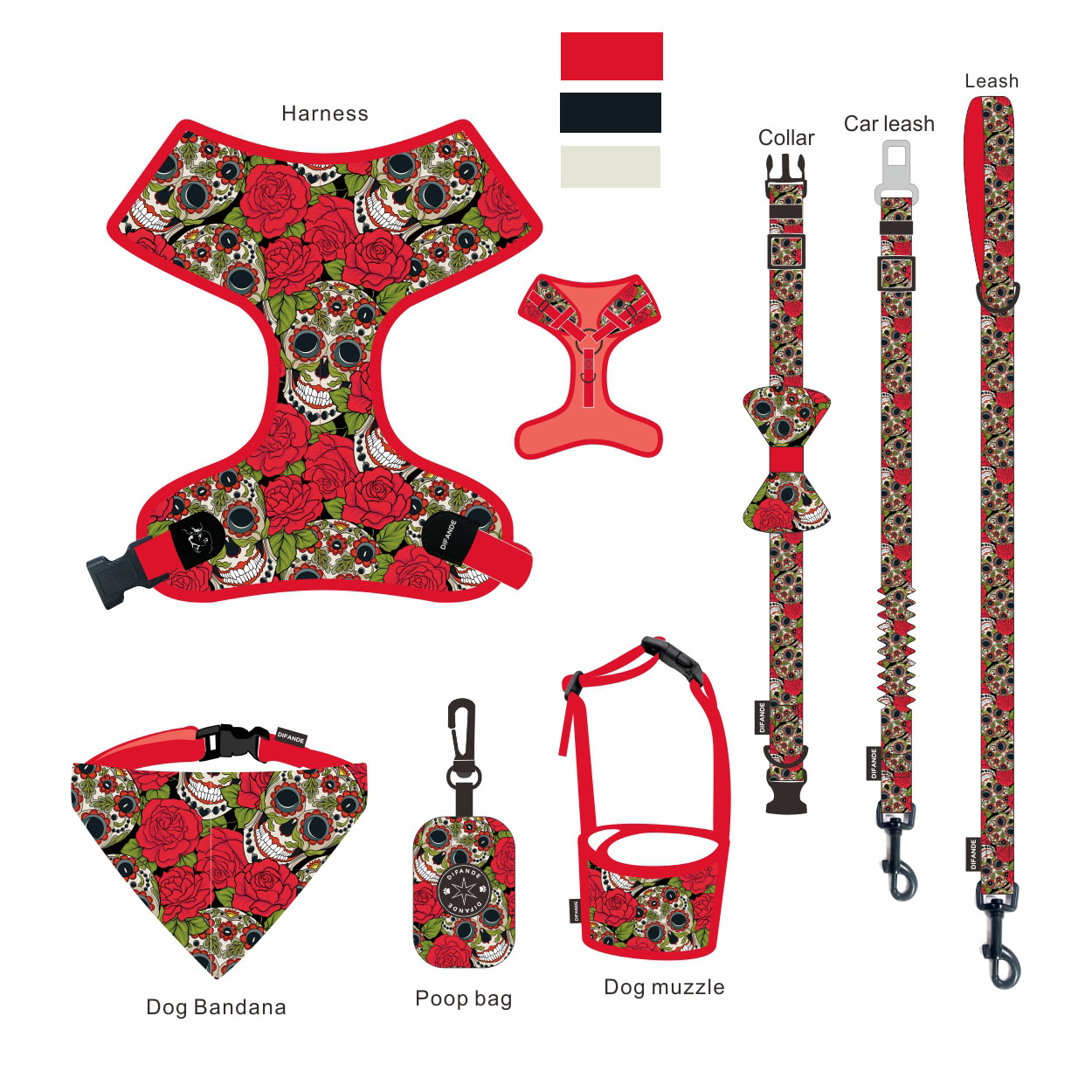 Breathability Dog Poop Bags No Pull Harness Leash Collar Set