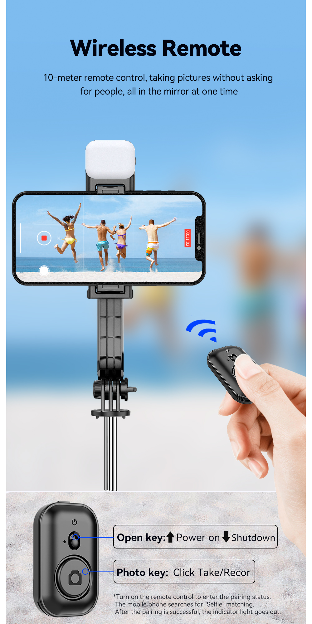 Bluetooth Remote Control Long Selfie Stick Adjustable For Mobile Phones