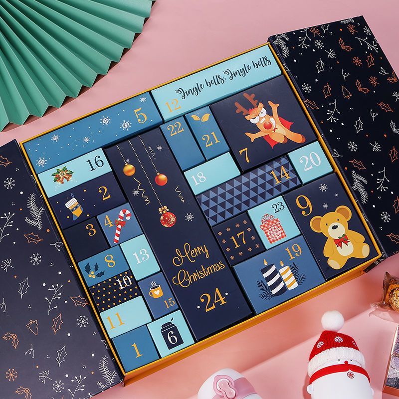 Christmas Xmas Advent Calendar Custom Design Open Door Magnet Paper Cardboard Gift Packaging Packing Package Box for Food Toy Chocolate Cosmetic Jewelry Makeup