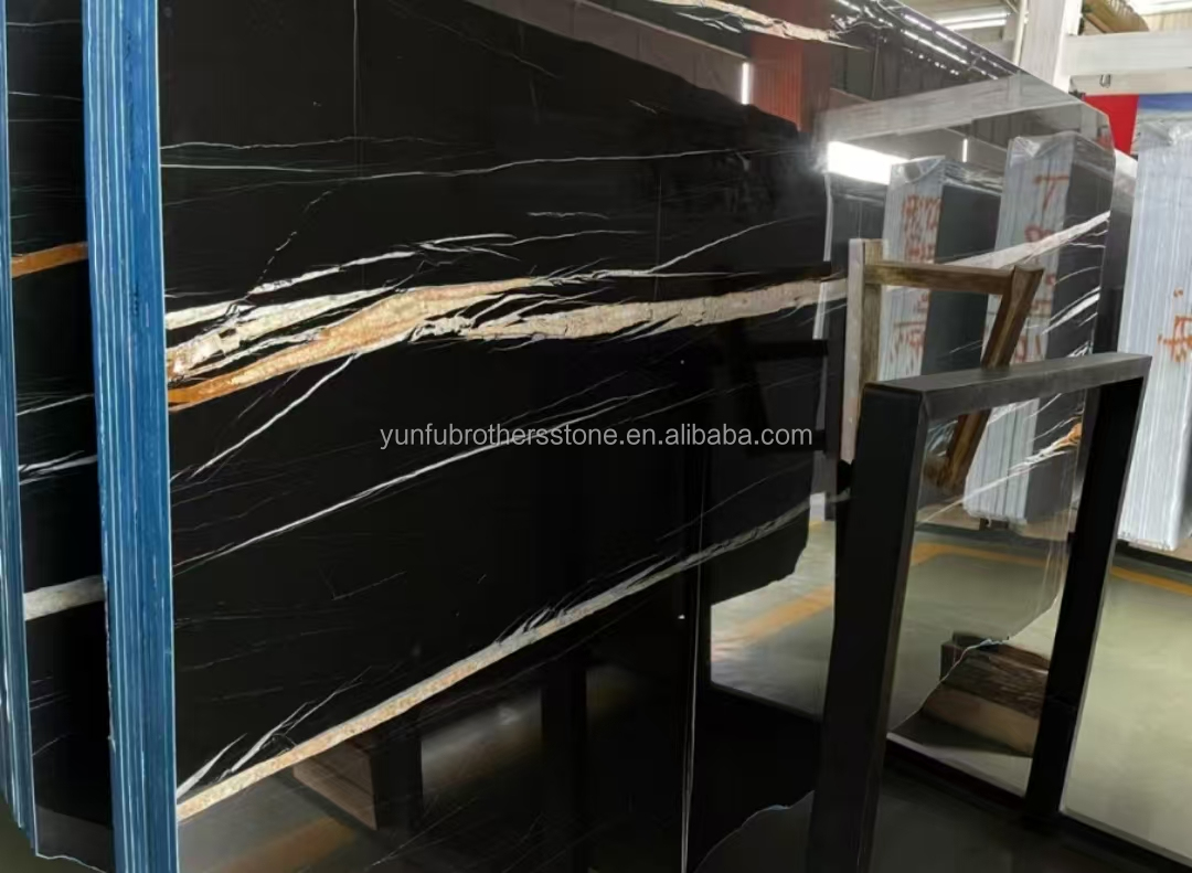 Hotel Table Modern Big Slab Black and Gold Vein Marble Flooring with Exotic Lauren 18mm