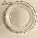 Plastic Gold Beaded Acrylic Charger Plate Wedding Table Decoration Clear