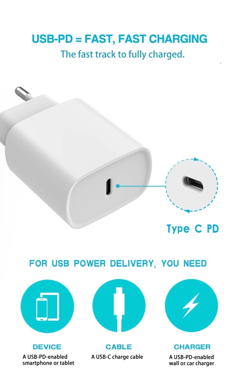 20W PD USB Type C Quick Charger Adapter For iPhone 11 Pro XR X Xs Max 12 Mini Fast PD charger port Travel Wall