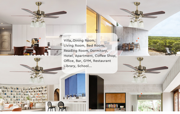 Standard Wind 52" Reversible Motor Classic Design Pull Chain Ceiling Fan with 5 Plywood Blades