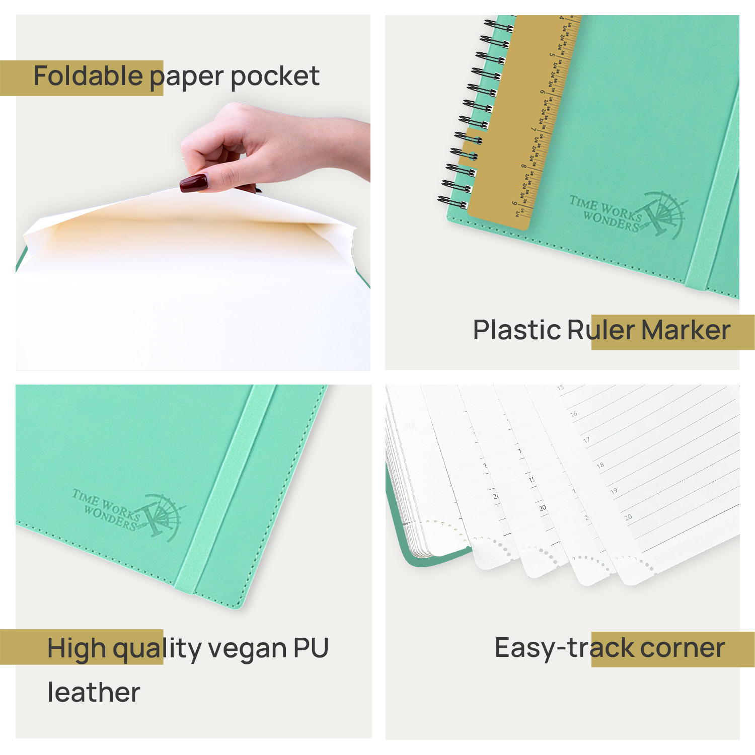 Green Color ECO Friendly Academic Planner , Poprun Large Size 2023 Custom Planner