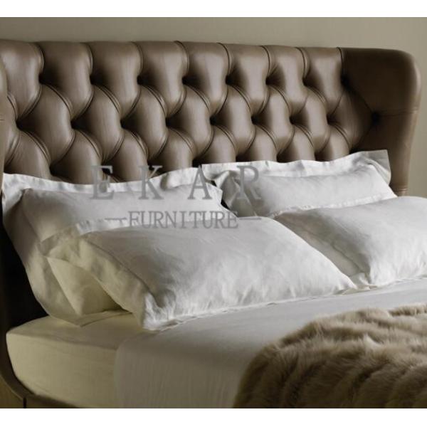 Simple Design Wooden Double Leather Bed Frame