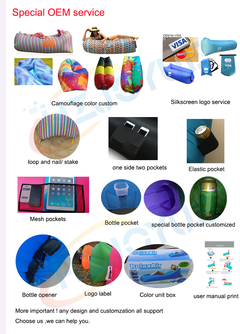 Outdoor fast inflatable air bed camping waterpoof air sleeping bag for beach hangout lazy laybag inflatable lounger