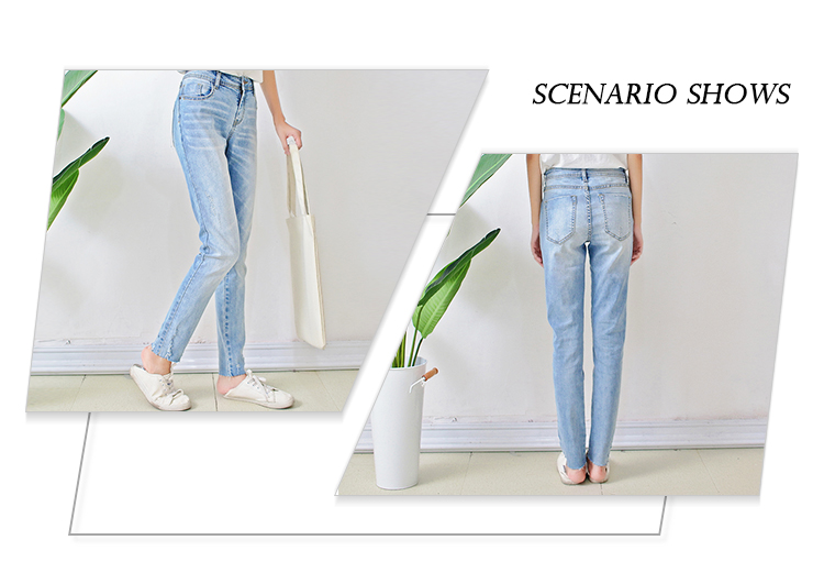 Light Blue Casual Women Denim Skinny Jeans Pencil Pants Custom Size