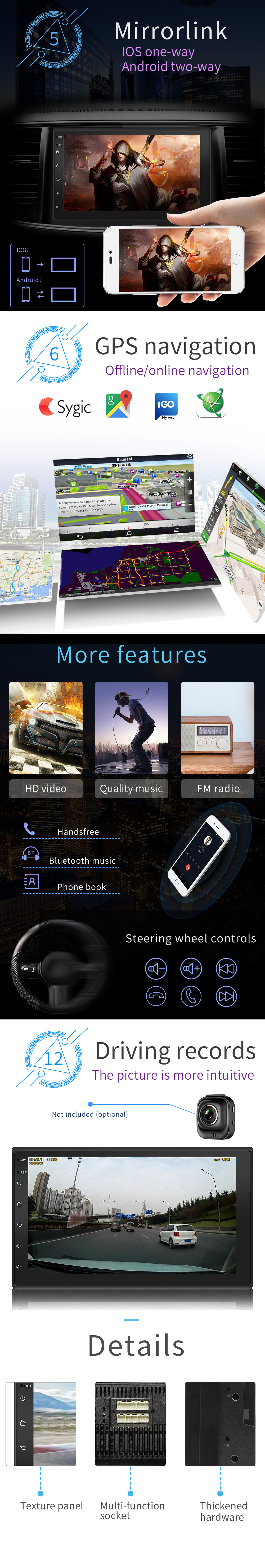Auto Universal Car DVD Player 2 Front USB With Knob Double Din Android Radio