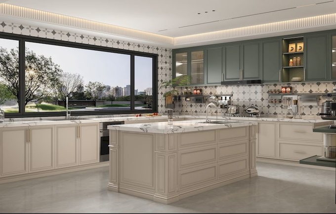 Almond Rose Custom Stainless Steel Kitchen Cabinets Easy Clean Fadior Luxe Series