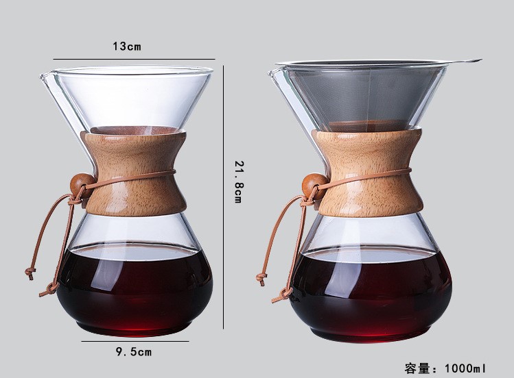 Custom Pour Over Coffee Pot Carafe 1000ml 34oz Coffee Dripper Brewer Pot