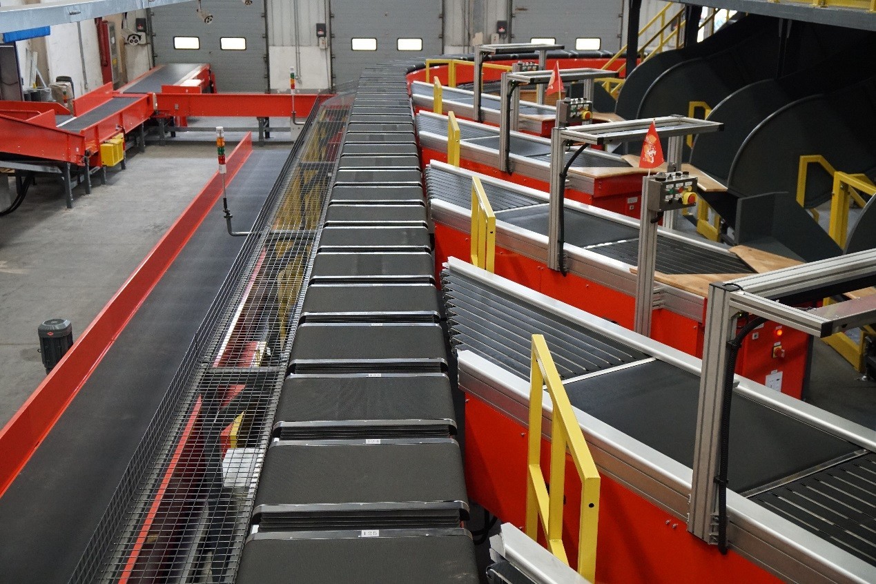 Parcel Mail Cross Belt Sorter Conveyor For Bucket Modular Belts