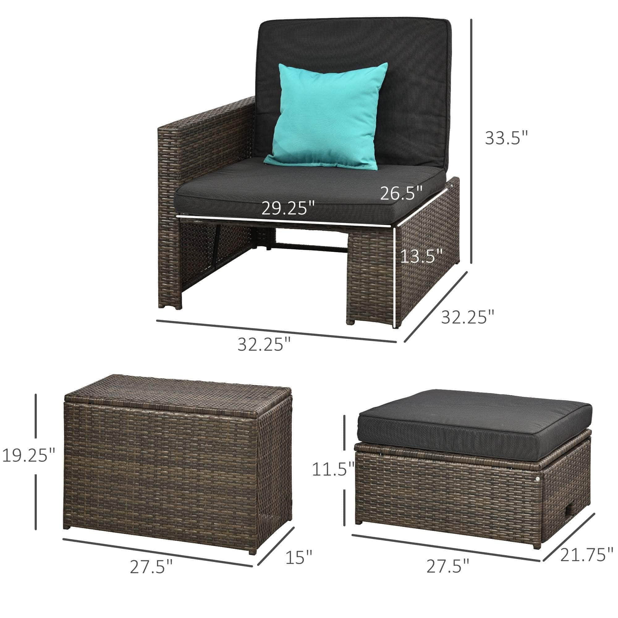 AJUNION 5 Piece Outdoor PE Rattan Furniture Set with Corner Chair Weight Capacity 352lbs