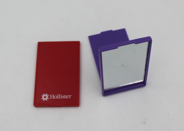 Pink Plastic Folding Travel Makeup Mirrors , Square Shape Handheld Compact Mirror
