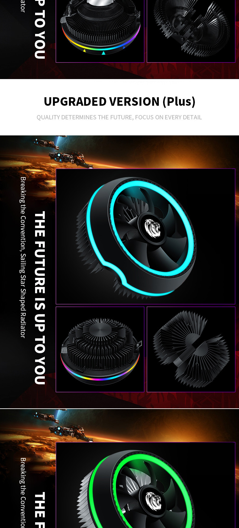 UFO High Power CPU Cooler Fans Processor Heatsink Colorful Light 2900rpm 12v PC Air 38CFM