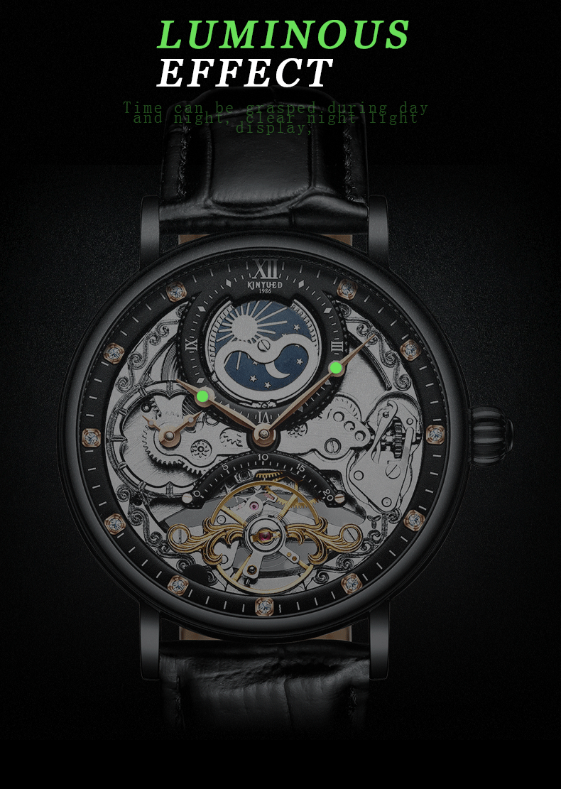 KINYUED New design Multifunctional mechanical watch Tourbillon mechanical movement