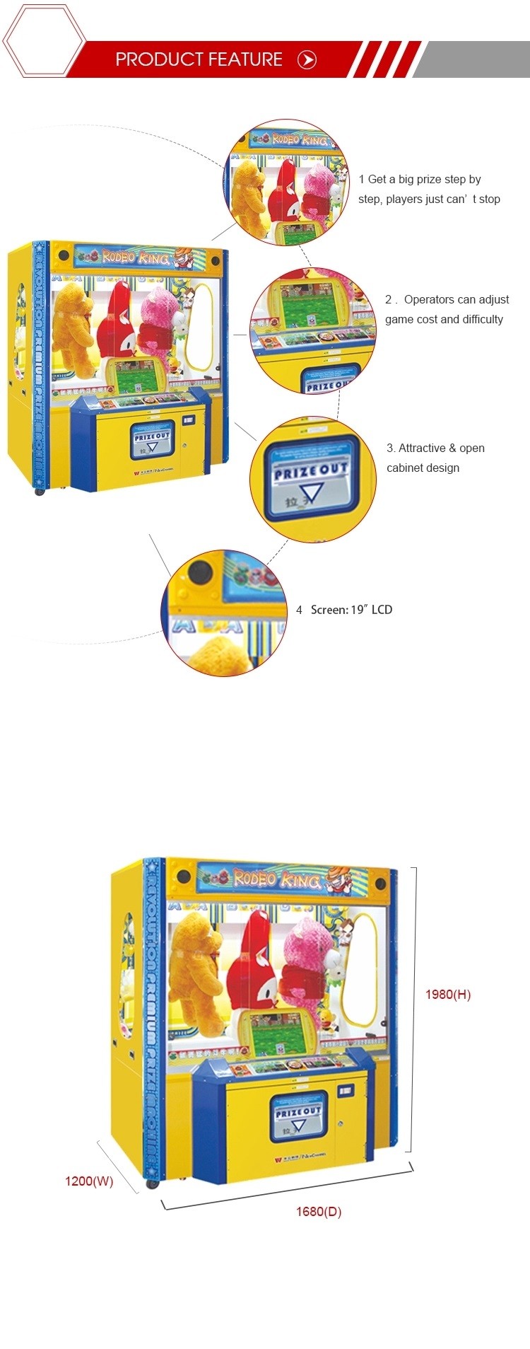 Doll Claw Crane Vending Machine For Shopping Mall / Kids Playground
