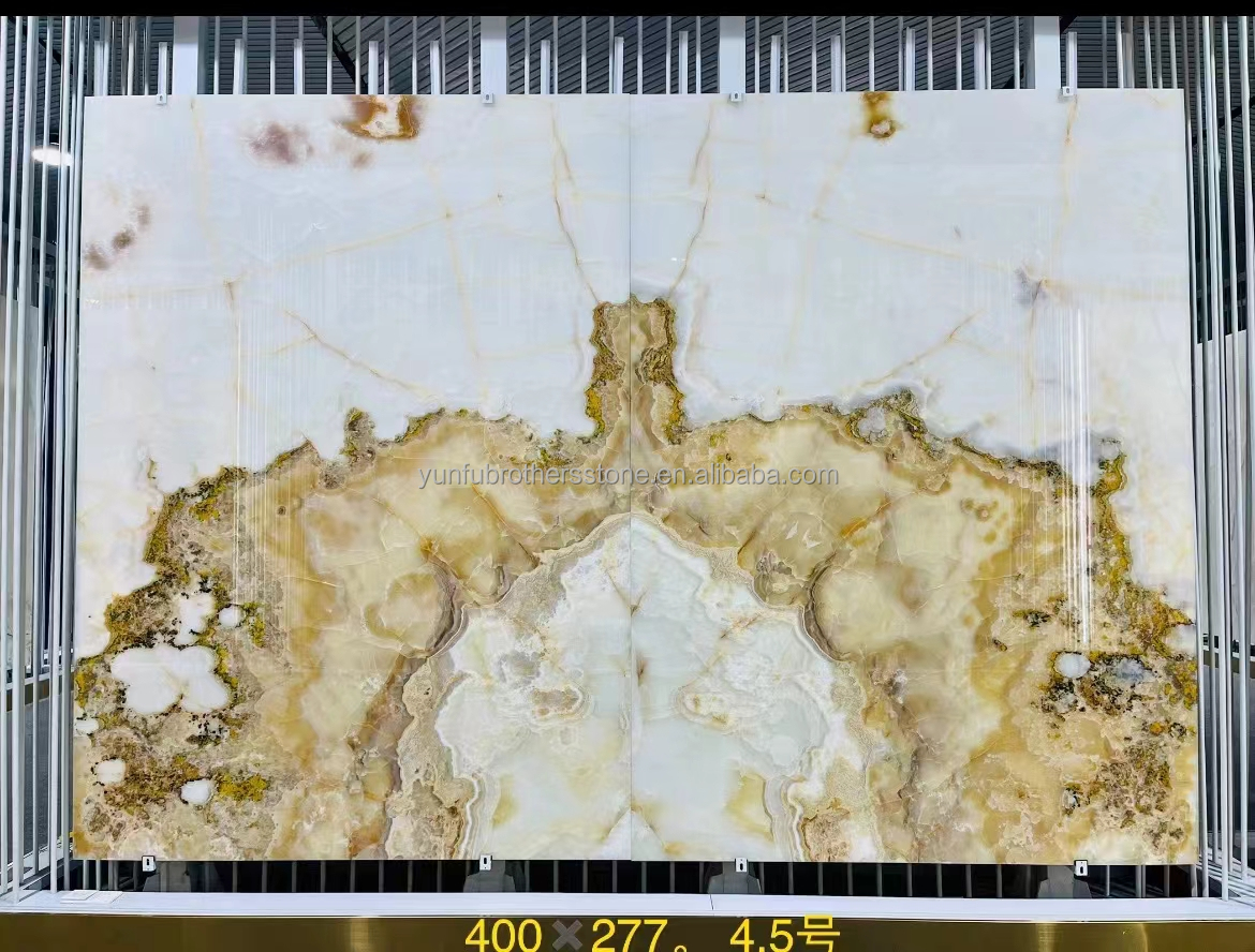 Modern White Onyx Marble Wall Bookmatched Slabs for Custom Natural Stone Decoration