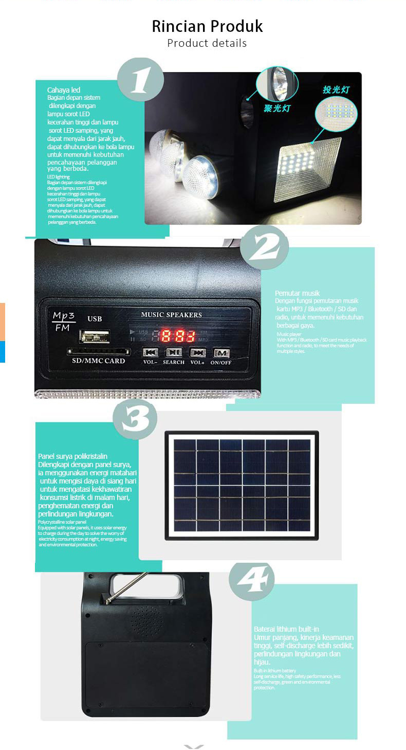Solar Home Power System Lighting with Radio Bluetooth Outdoor Camping Power Outage Emergency Lights