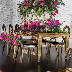 China Decoration Glass Top Wedding Table 120x240x75cm Stainless Steel Frame 0.42cbm wholesale
