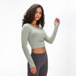 Padded Hot Hollow Sports Long Sleeve Yoga Shirt Gym Plain Crop Top Womens