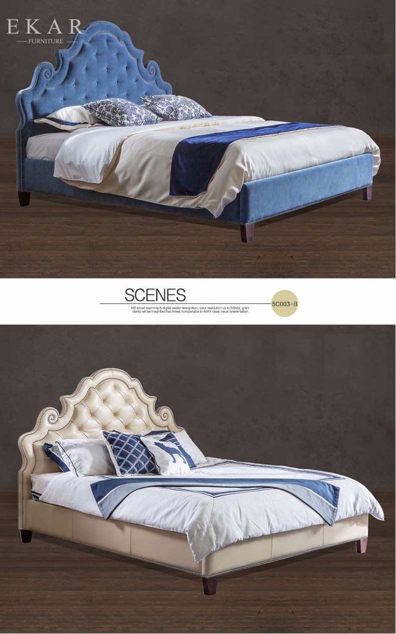 Wooden Furniture Double White Leather Bed