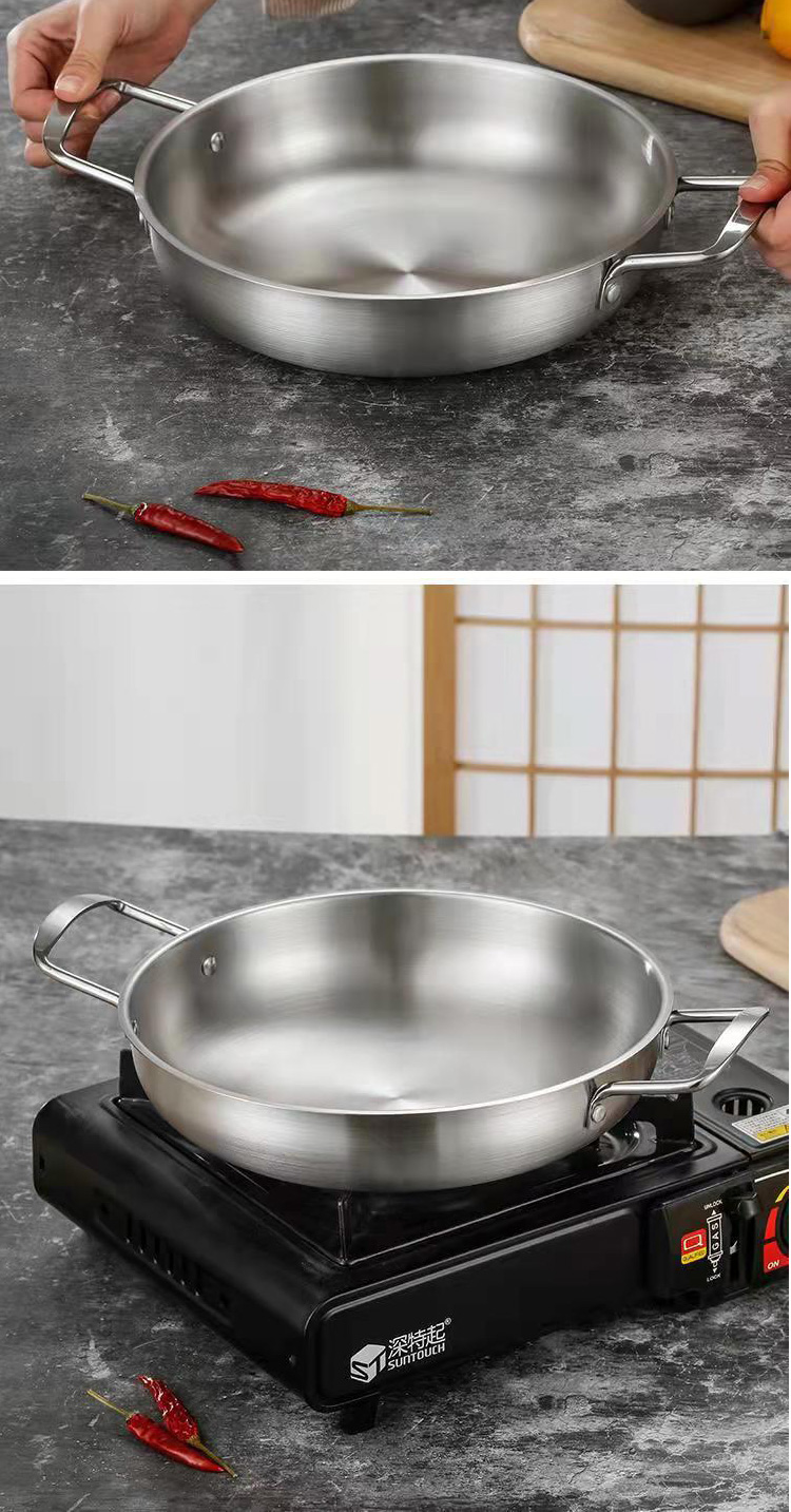 Hot Selling Korea Cooking Kitchen Cookware Induction Frying Pan Seafood Frying Pan Stainless Steel Paella Pans