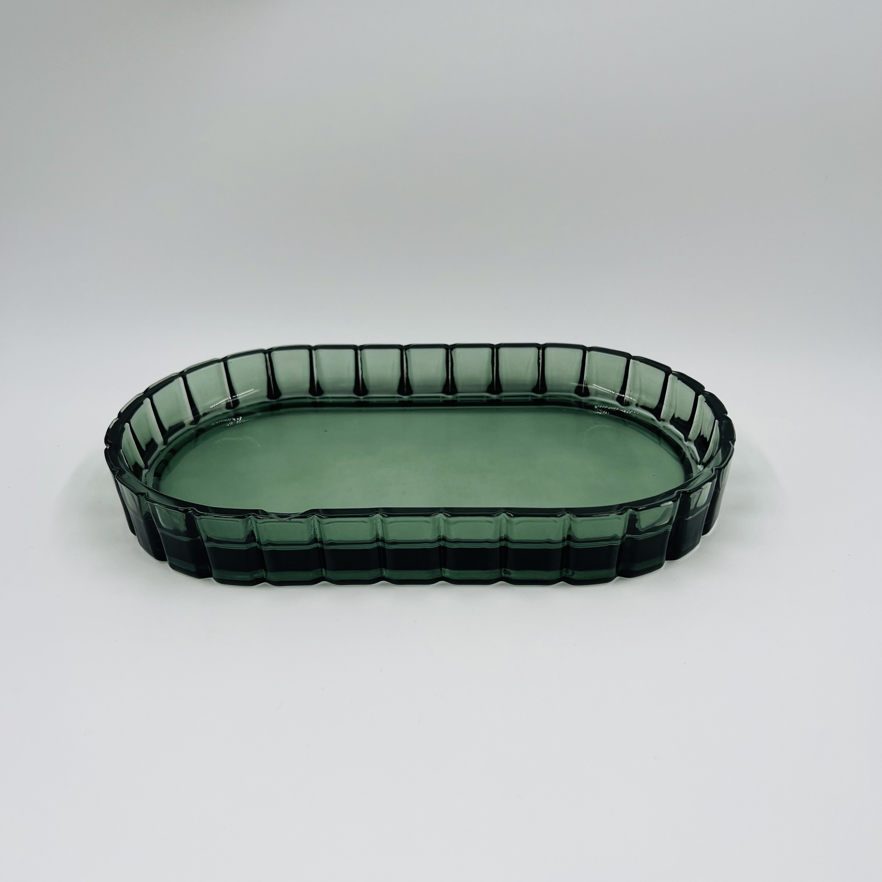 Ribbed Glass Bathroom Accessories 3pcs Set Green Color With Vertical Stripe Silver Mat Pump Head Parts