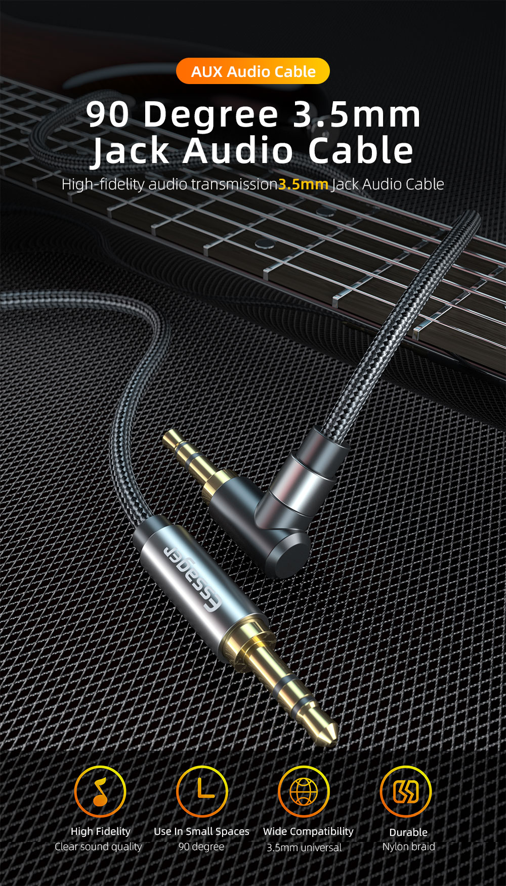 3.5mm AUX Cable Elbow Male To Male Audio Jack Cable 90 Degree