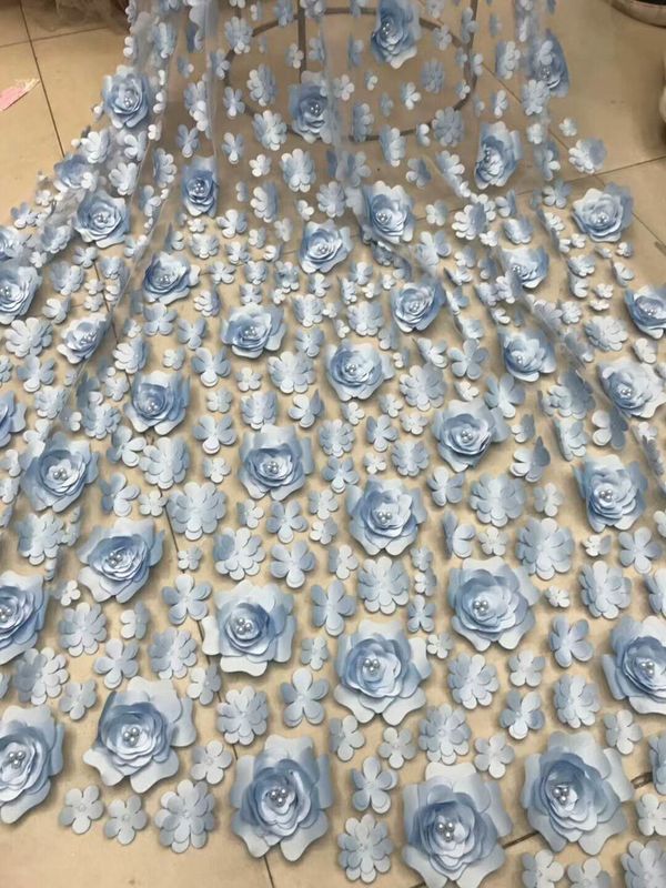 3D Embroidered Flower Beaded Wedding Gown Lace Fabric Anti-static Fashion