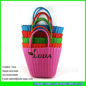 China LUDA candy color straw basket bag cheap gift pp straw beach bag wholesale